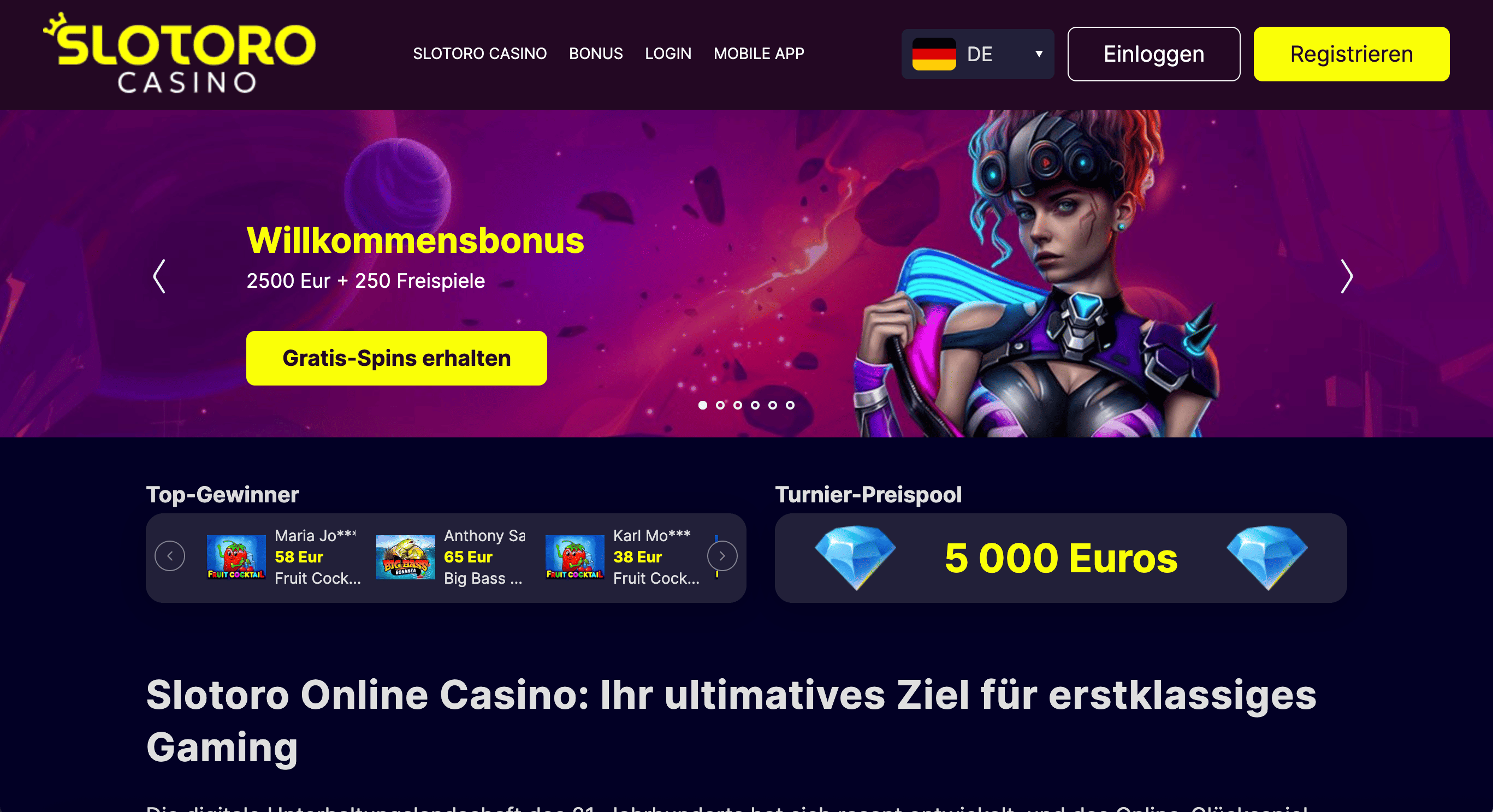 Screenshot: Reloadbet 5 € Bonus ohne Einzahlung