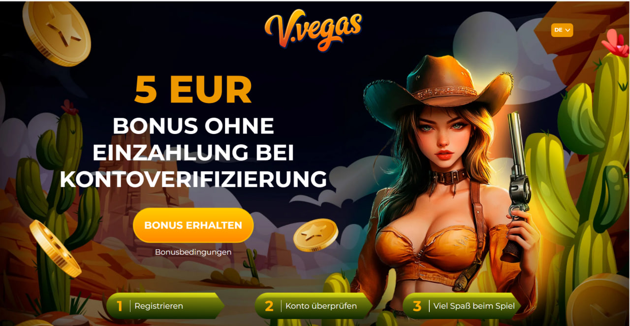 Screenshot: V.Vegas 5 € Bonus ohne Einzahlung